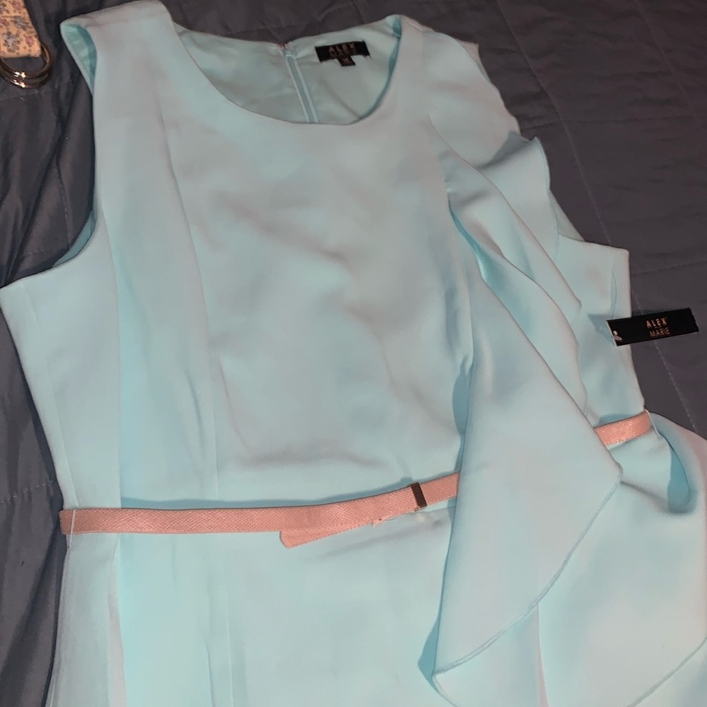 NWT designer Alex Marie Essex Sheath Dress size 14 plus size turquoise lined - Picture 3 of 10
